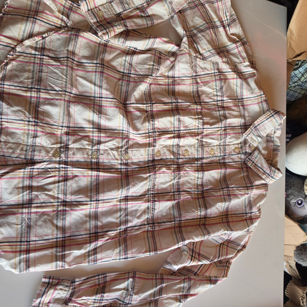 LOFT Womens Plaid Button Down Shirt Long Sleeve Pink Yellow Navy White Size M